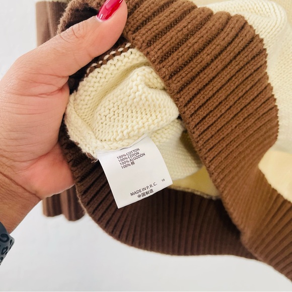 Brandy Melville Brianna Brown Cotton Striped Crew Neck Sweater - Picture 6 of 7